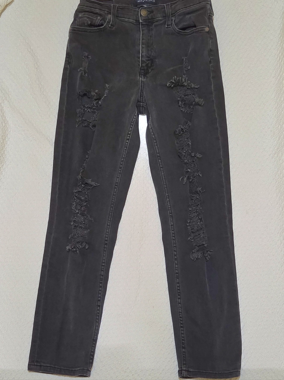 🩷Aeropostale Black Denim Distressed Mom Jeans Womens 8 Reg